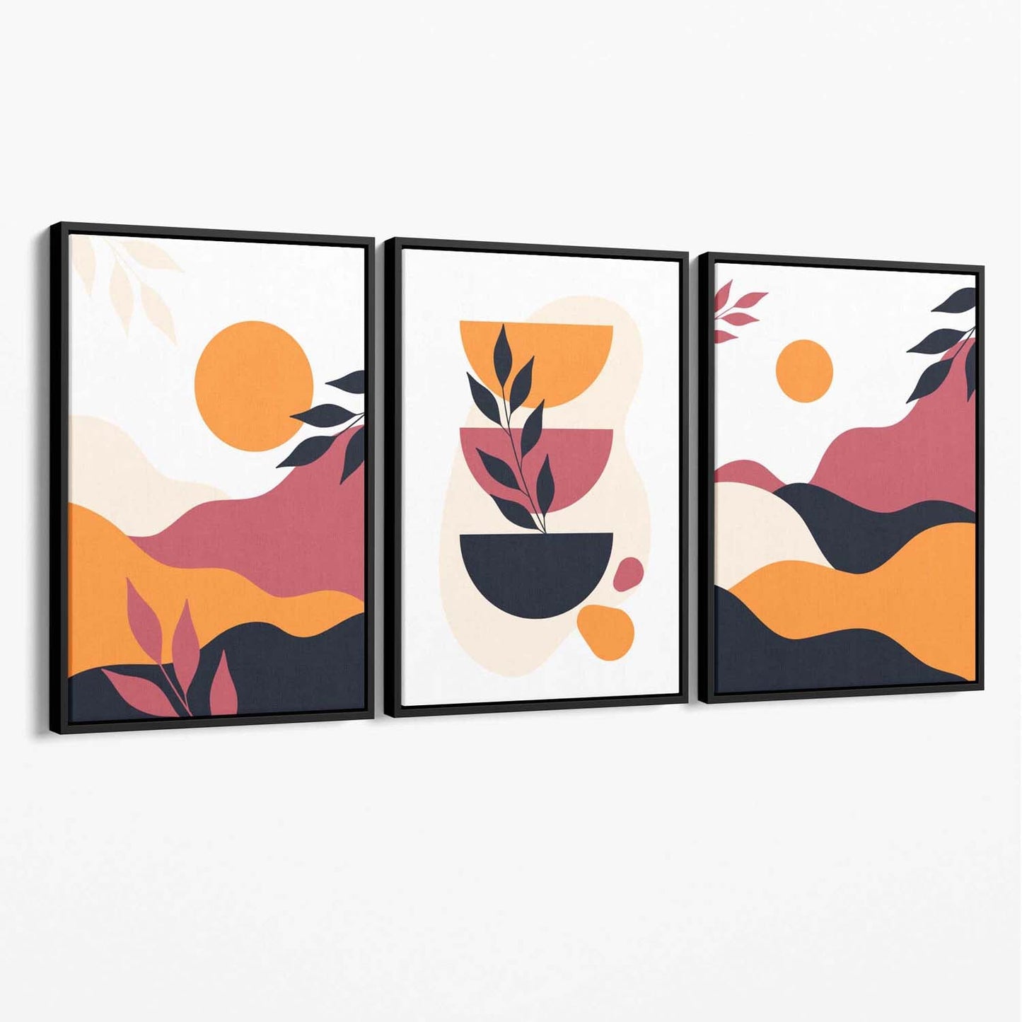 Boho Vibrant Pink and Orange Canvas Art Prints Set of 3