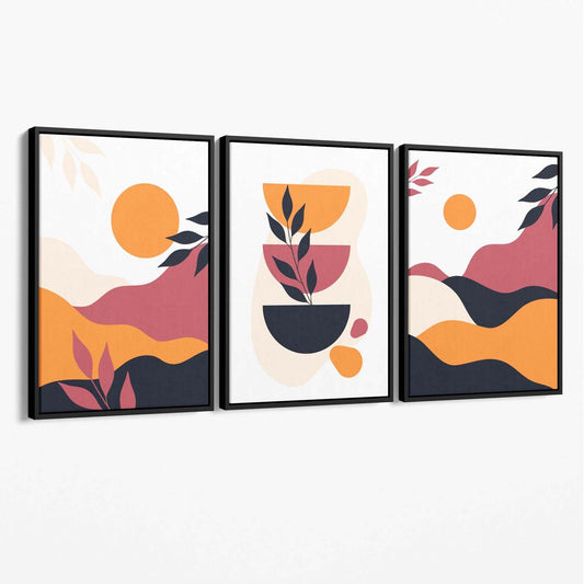 Boho Vibrant Pink and Orange Canvas Art Prints Set of 3