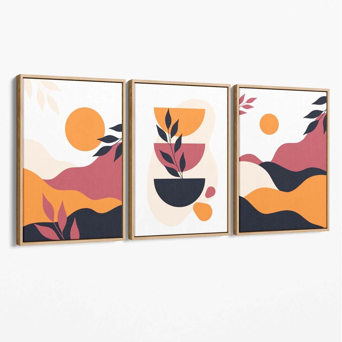 Boho Vibrant Pink and Orange Canvas Art Prints Set of 3