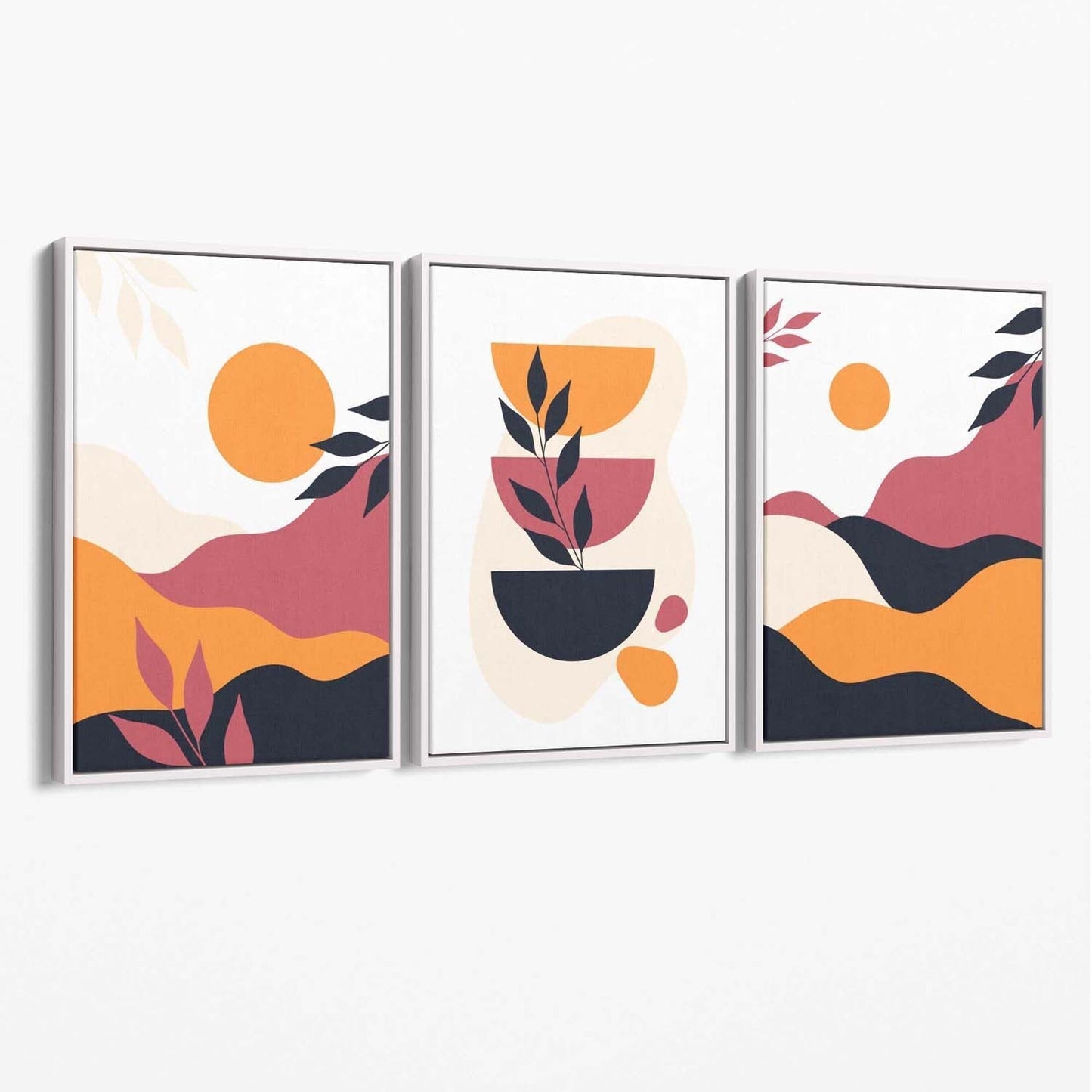 Boho Vibrant Pink and Orange Canvas Art Prints Set of 3