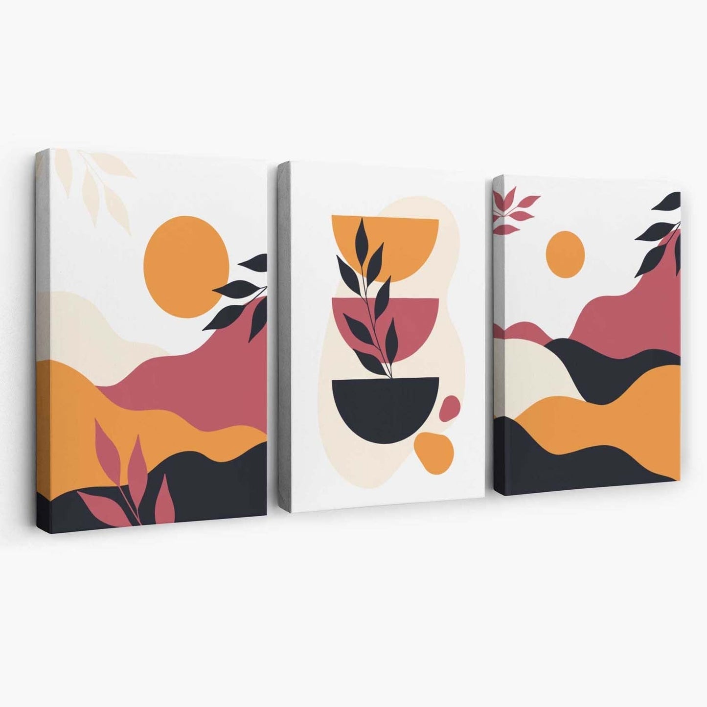 Boho Vibrant Pink and Orange Canvas Art Prints Set of 3