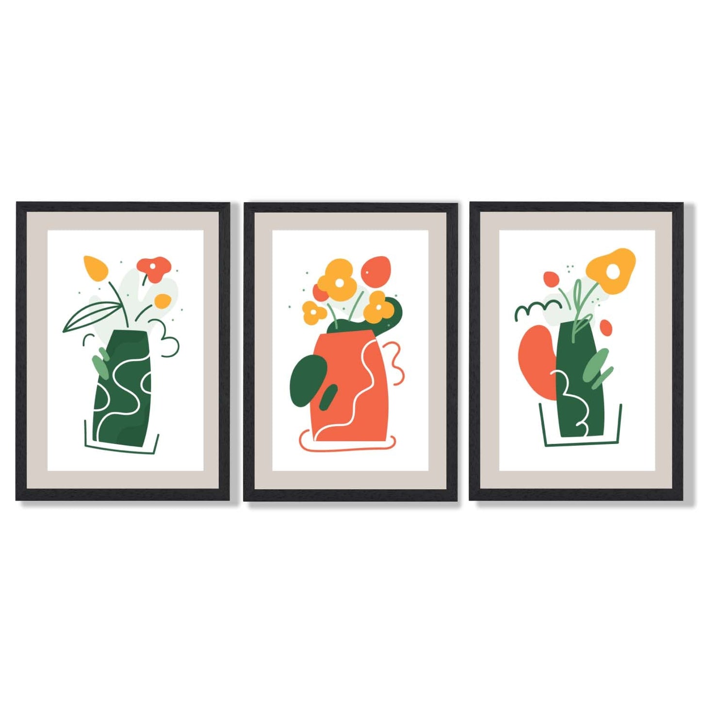 Boho Minimal Floral Framed Art Prints Set of 3