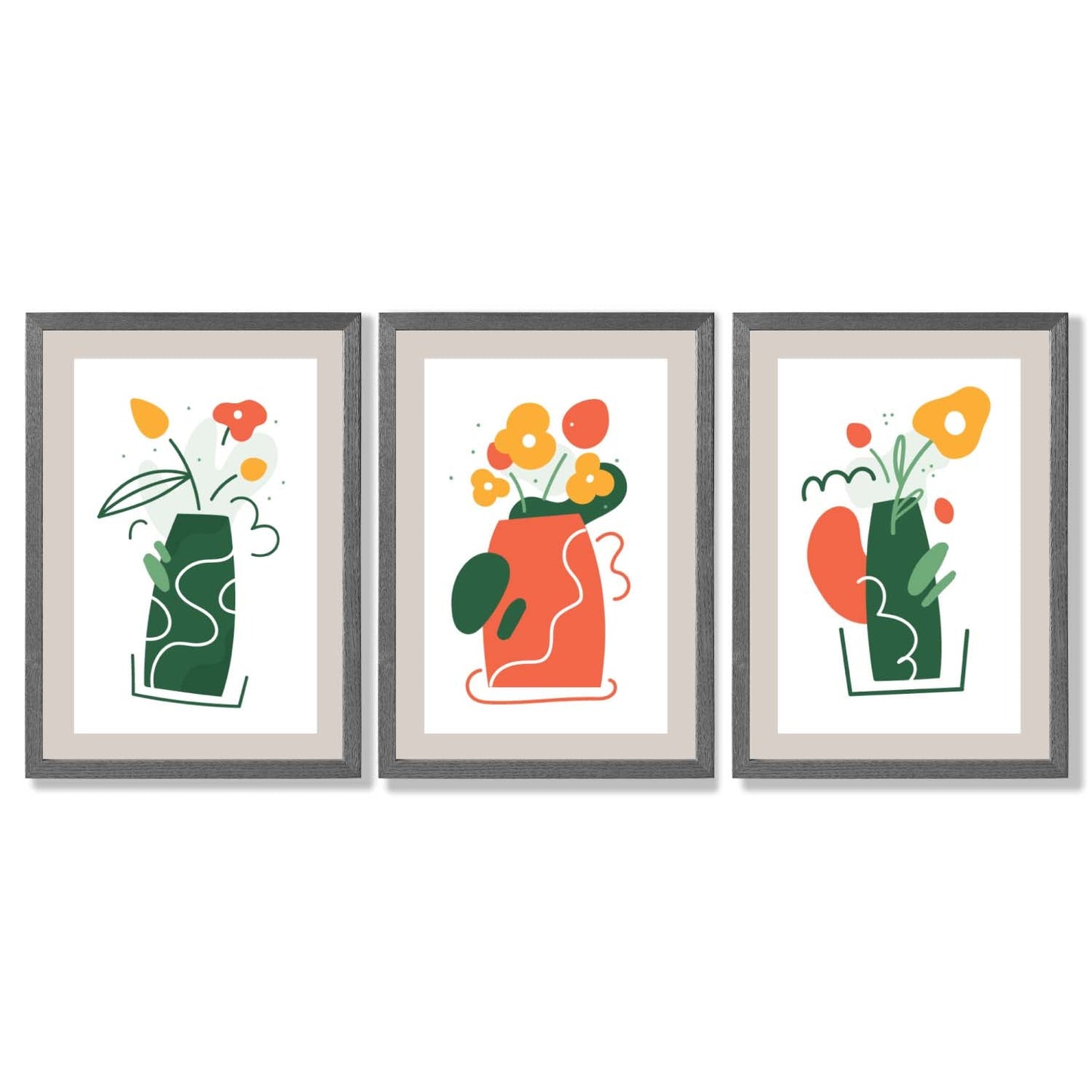 Boho Minimal Floral Framed Art Prints Set of 3