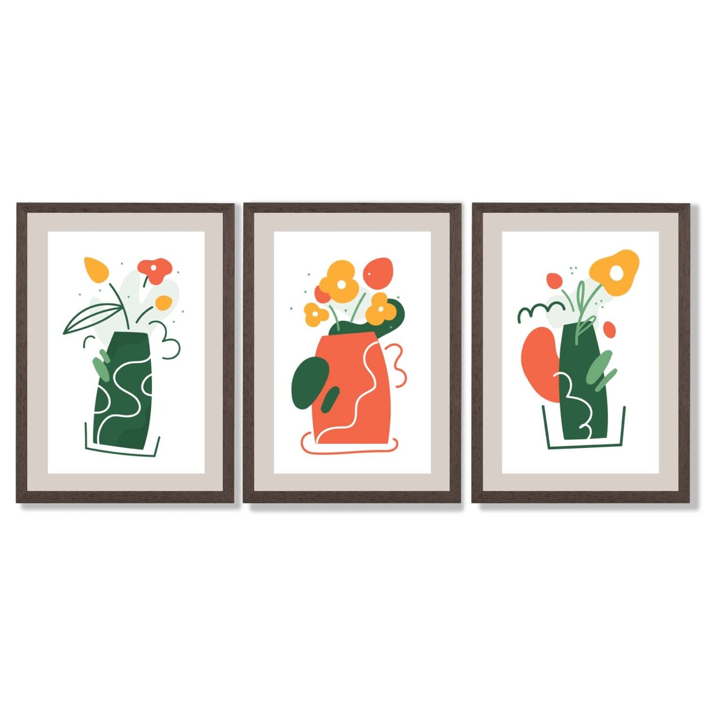 Boho Minimal Floral Framed Art Prints Set of 3