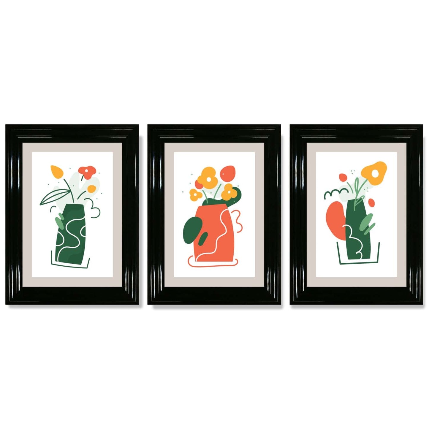 Boho Minimal Floral Framed Art Prints Set of 3