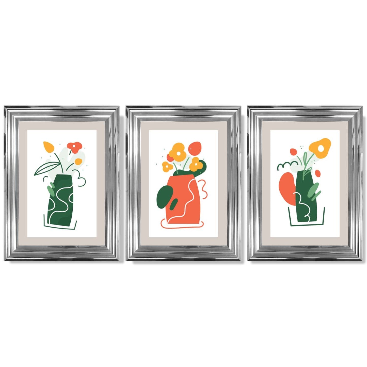 Boho Minimal Floral Framed Art Prints Set of 3