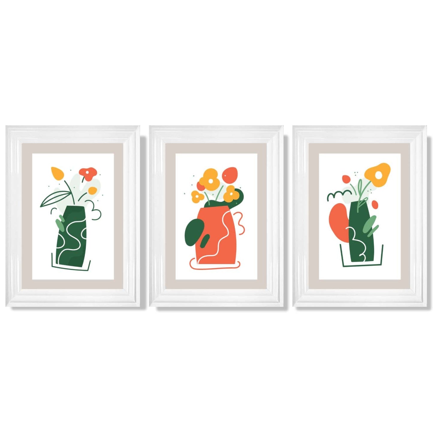 Boho Minimal Floral Framed Art Prints Set of 3