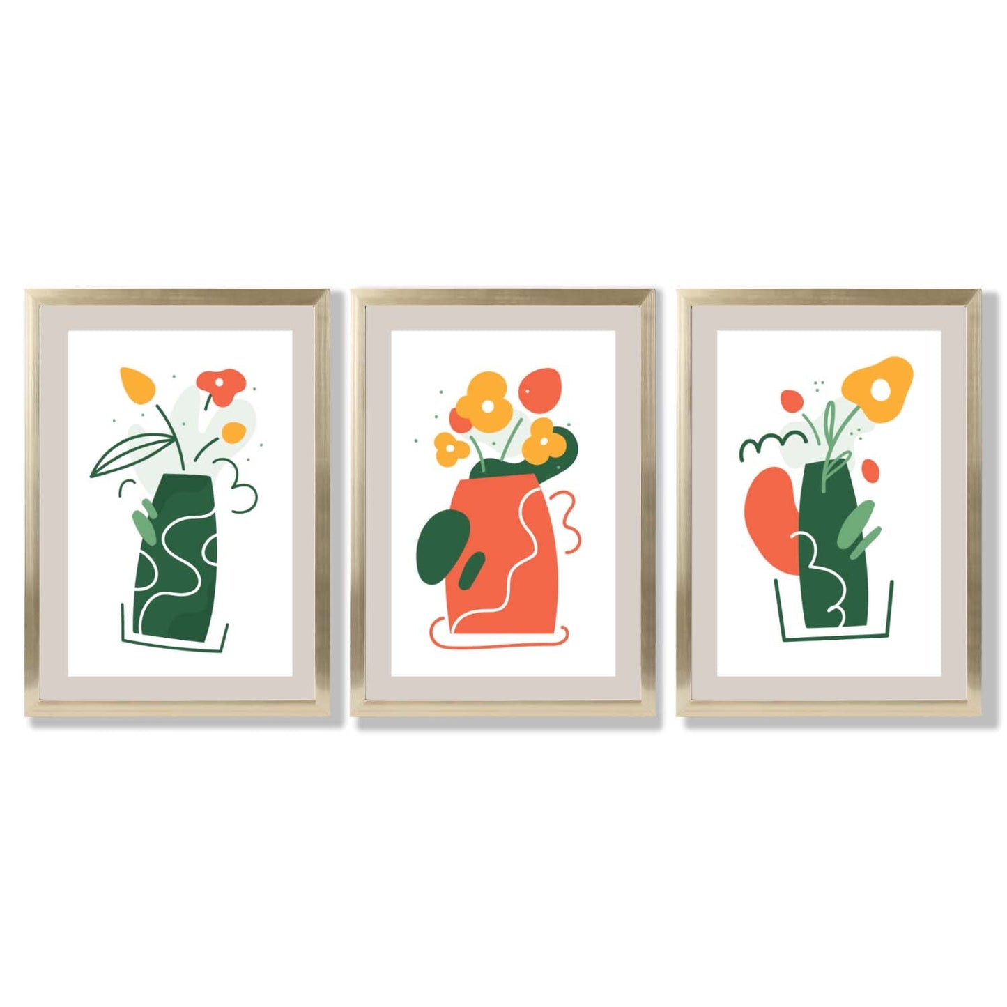 Boho Minimal Floral Framed Art Prints Set of 3