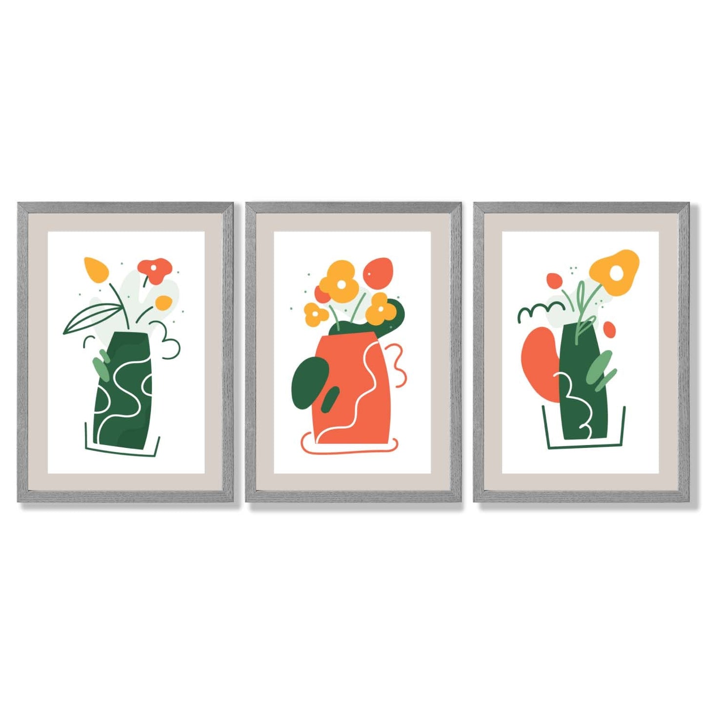 Boho Minimal Floral Framed Art Prints Set of 3