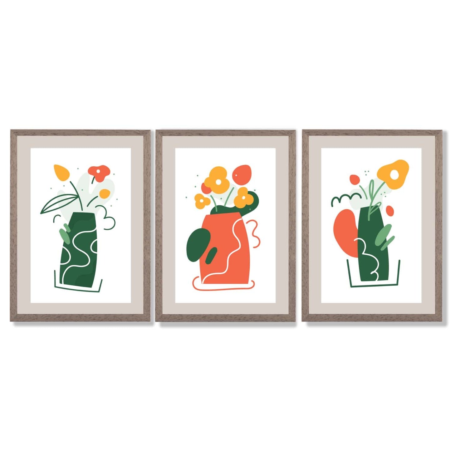 Boho Minimal Floral Framed Art Prints Set of 3