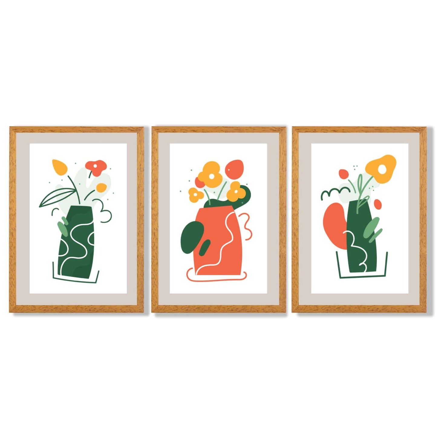 Boho Minimal Floral Framed Art Prints Set of 3