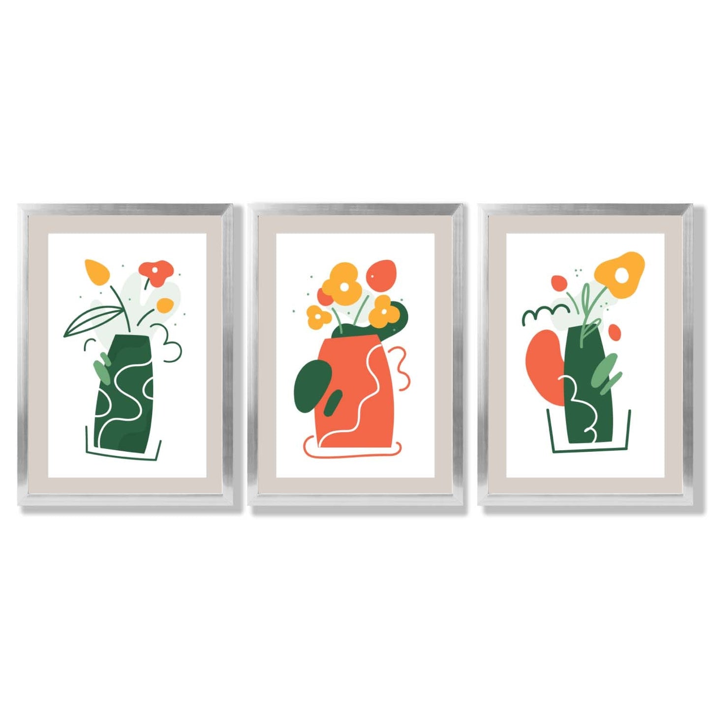 Boho Minimal Floral Framed Art Prints Set of 3