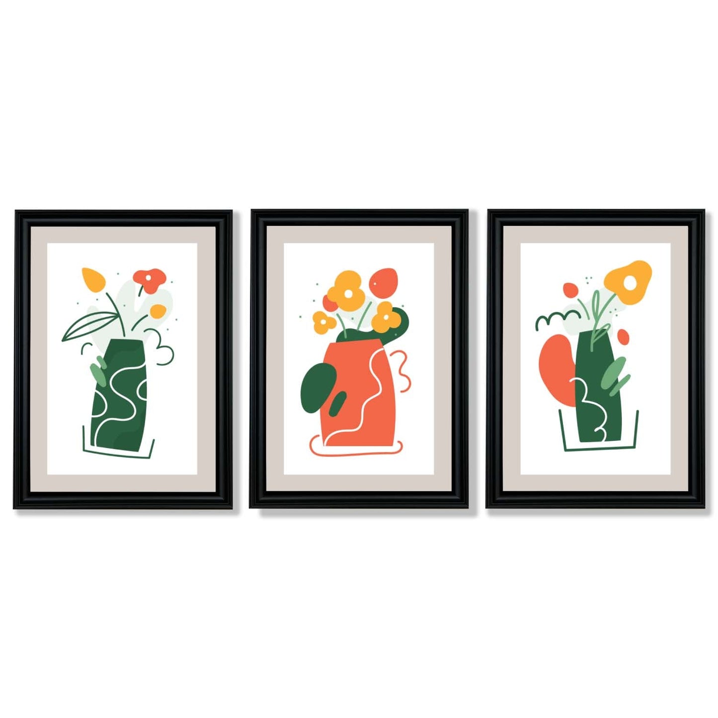 Boho Minimal Floral Framed Art Prints Set of 3