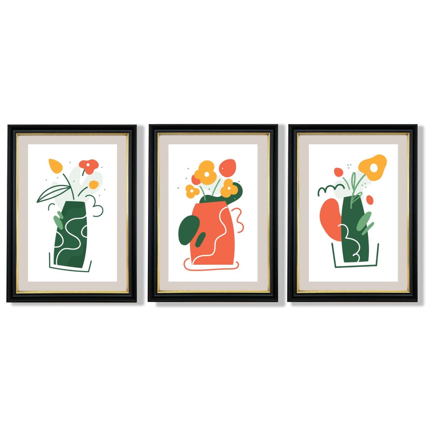 Boho Minimal Floral Framed Art Prints Set of 3
