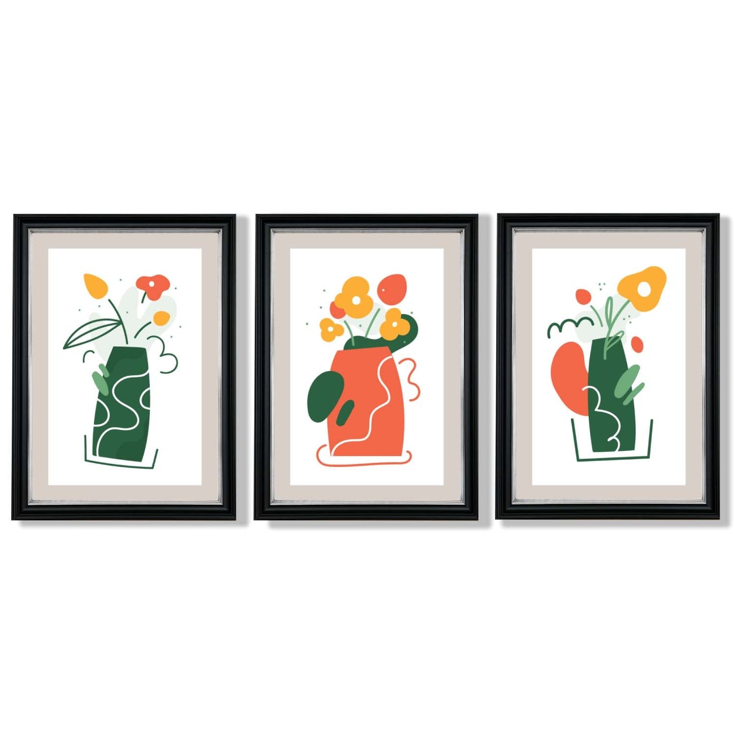 Boho Minimal Floral Framed Art Prints Set of 3