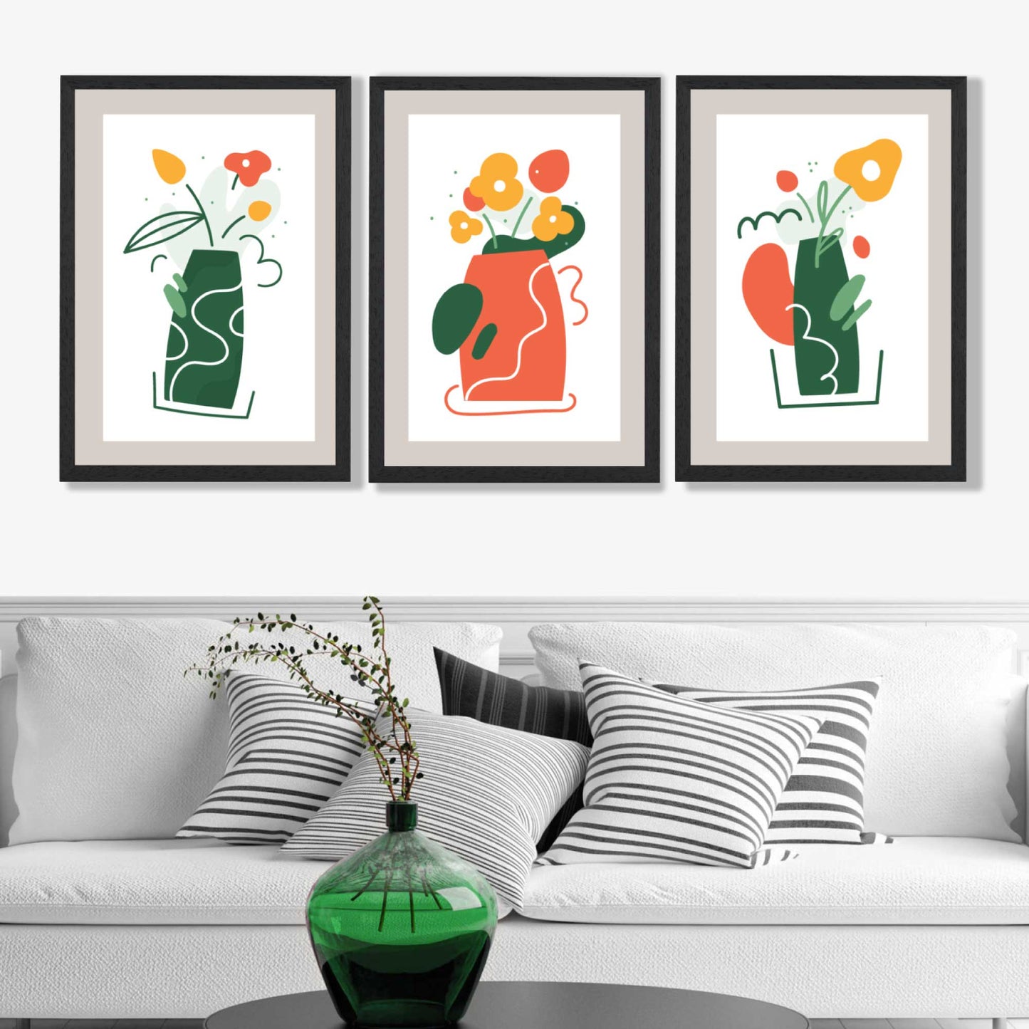 Boho Minimal Floral Framed Art Prints Set of 3