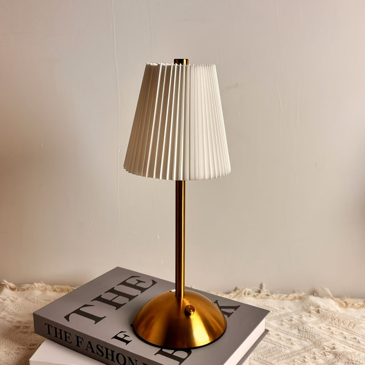 Modern Rechargeable Touch Control LED Table Lamp with Pleated Shade