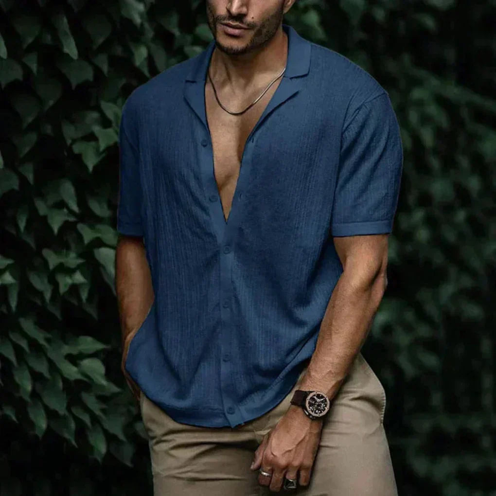 Breathable Linen Short Sleeve Men's Shirt with Button Closure