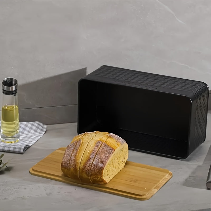 Large Metal Bread Box with Bamboo Cutting Board Lid