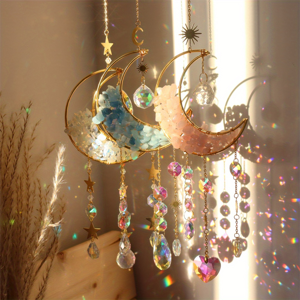 Moon Crystal Suncatcher with Natural Gemstones