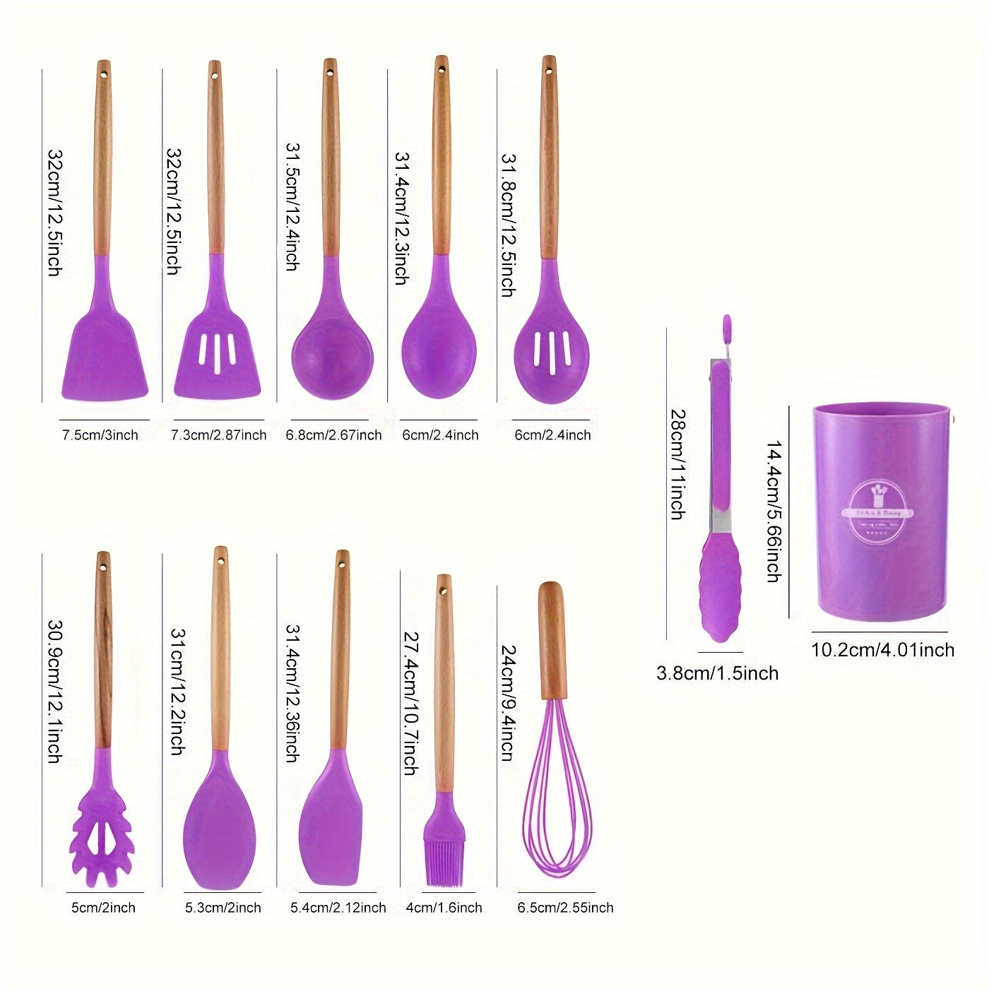 12-Piece Silicone and Wood Kitchen Utensil Set