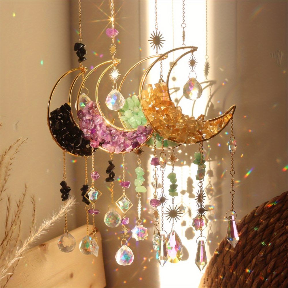 Moon Crystal Suncatcher with Natural Gemstones
