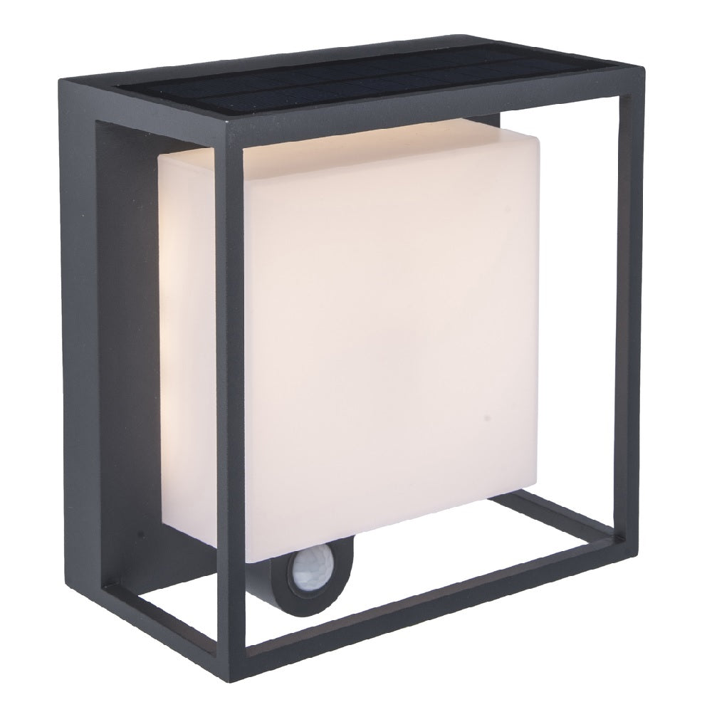 Solar-Powered Modern Square Wall Lamp with PIR Motion Sensor - Anthracite