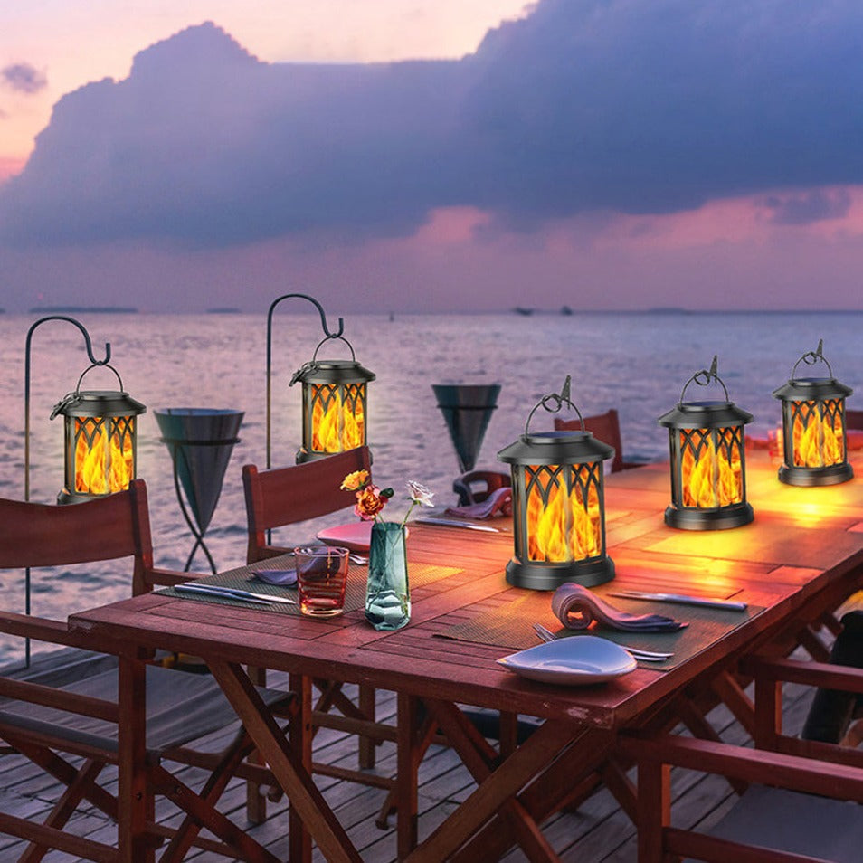 Solar Hanging Lanterns with Flickering Flame Effect - Weather Resistant (2-Pack)