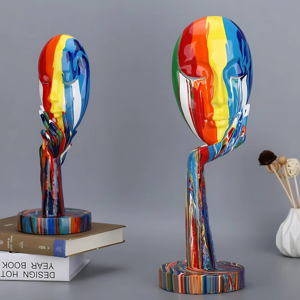 Colorful Female Thinker Art Sculpture - Handcrafted Resin Decor