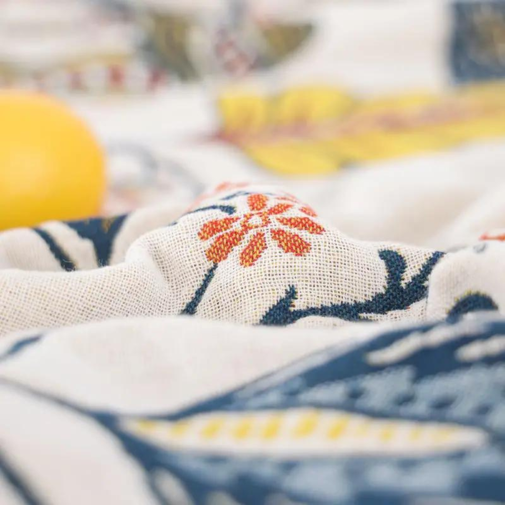 Reversible Floral Cotton Throw Blanket with Tassels