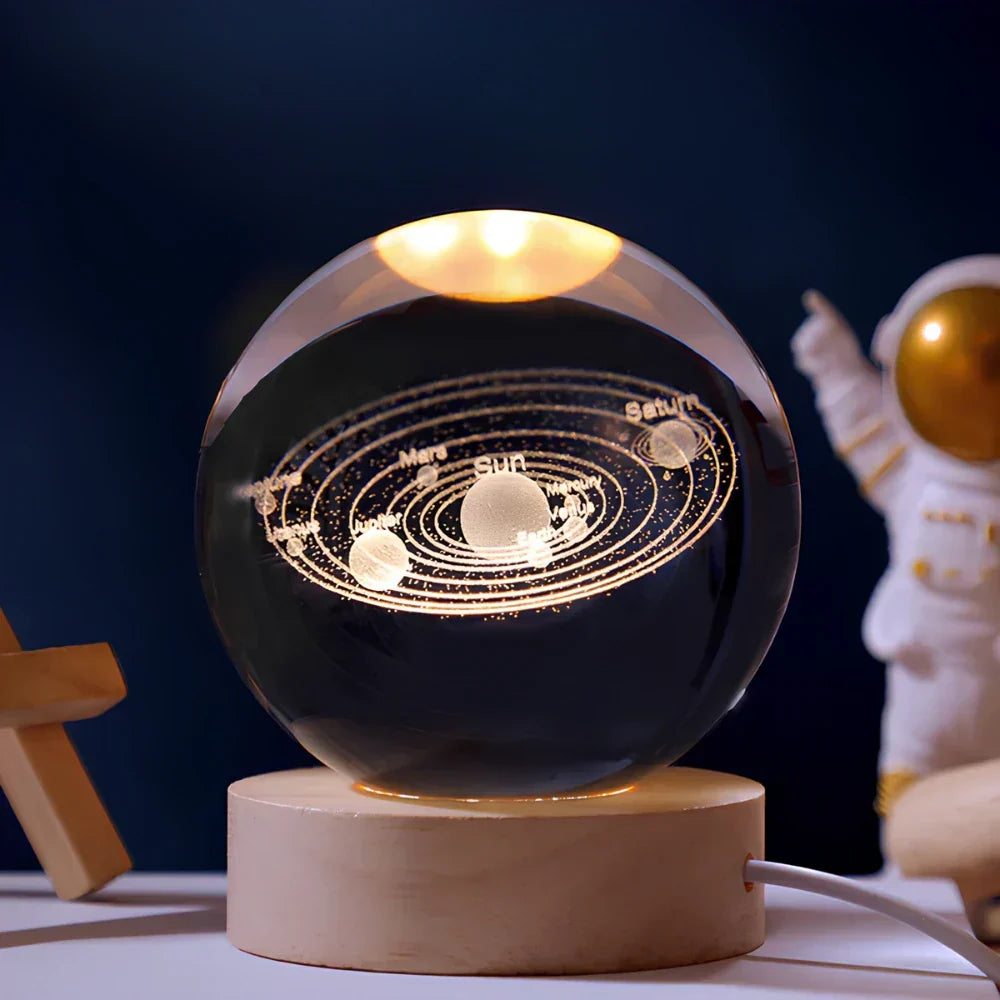 LED Night Light with 3D Crystal Sphere and Wooden Base