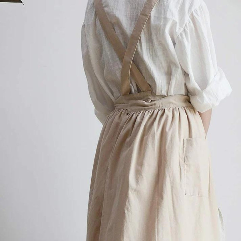 Cotton Cross-Back Apron with Pockets