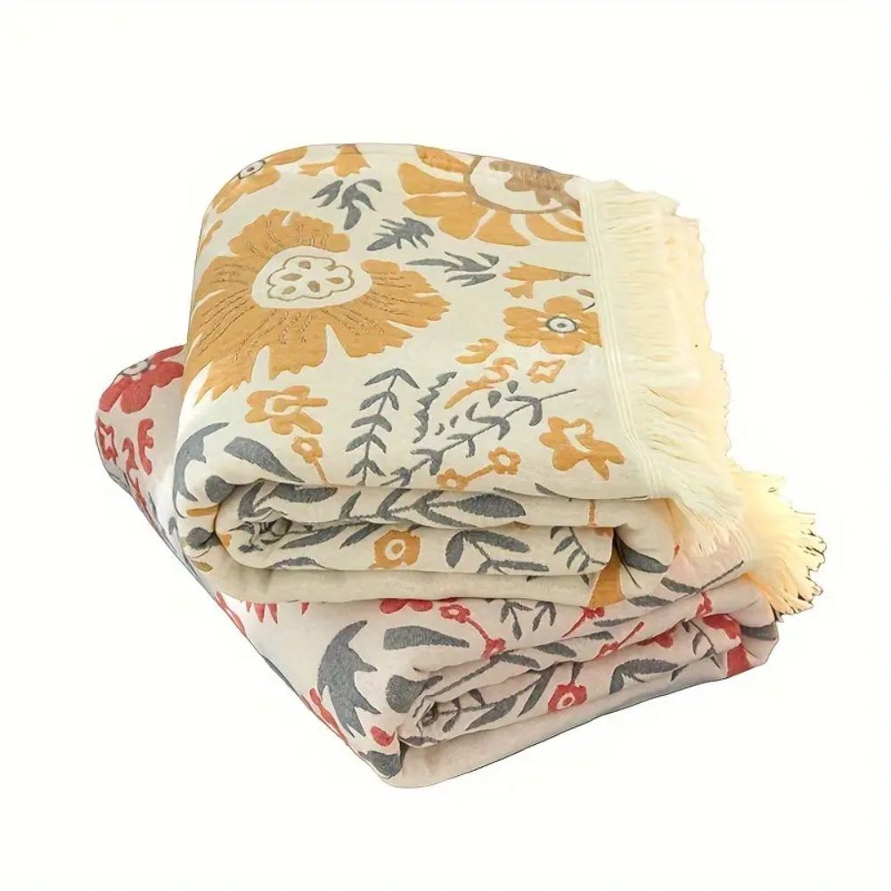Reversible Floral Cotton Blanket in Versailles Style