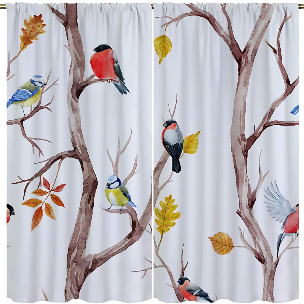 Nature-Inspired Waterproof Bird & Tree Branches Shower Curtain