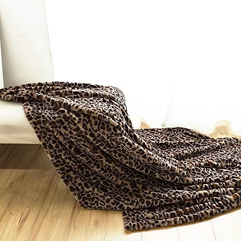 Leopard Print Faux Fur Throw Blanket
