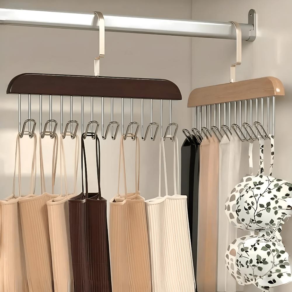 360° Rotating Wood Space Saver Rack with 8 Hooks