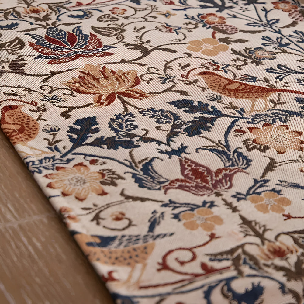 Vintage Floral Bird Jacquard Table Runner with Tasselled Edges
