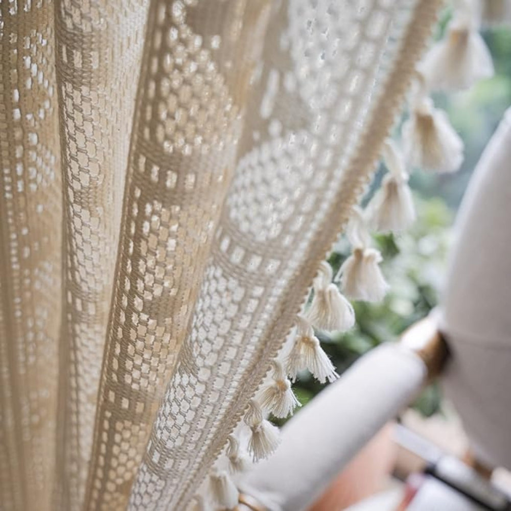 Light Filtering Rhombus Plaid Lace Curtain