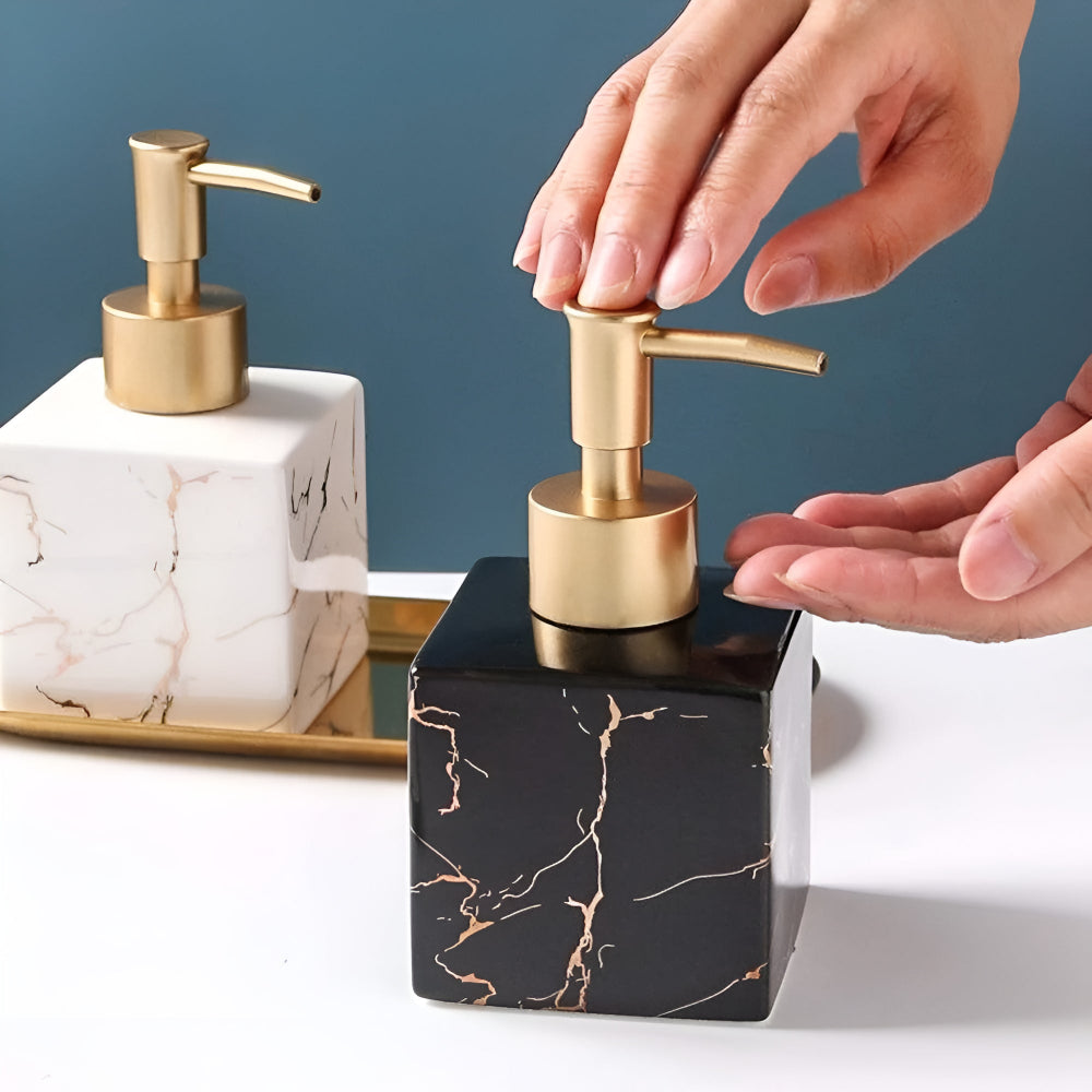 Marble Ceramic Soap Dispenser with Gold Pump