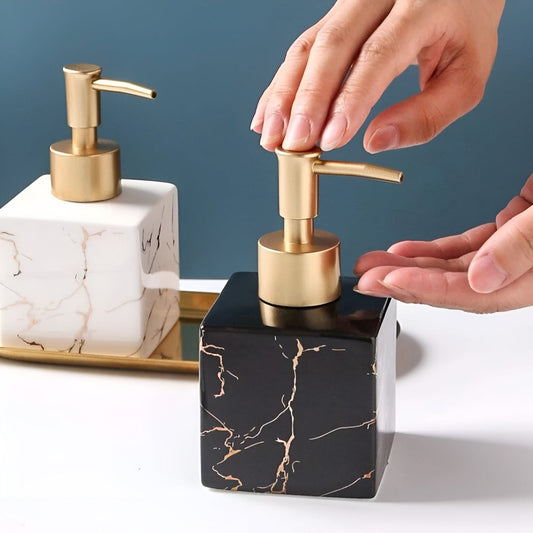 Marble Ceramic Soap Dispenser with Gold Pump