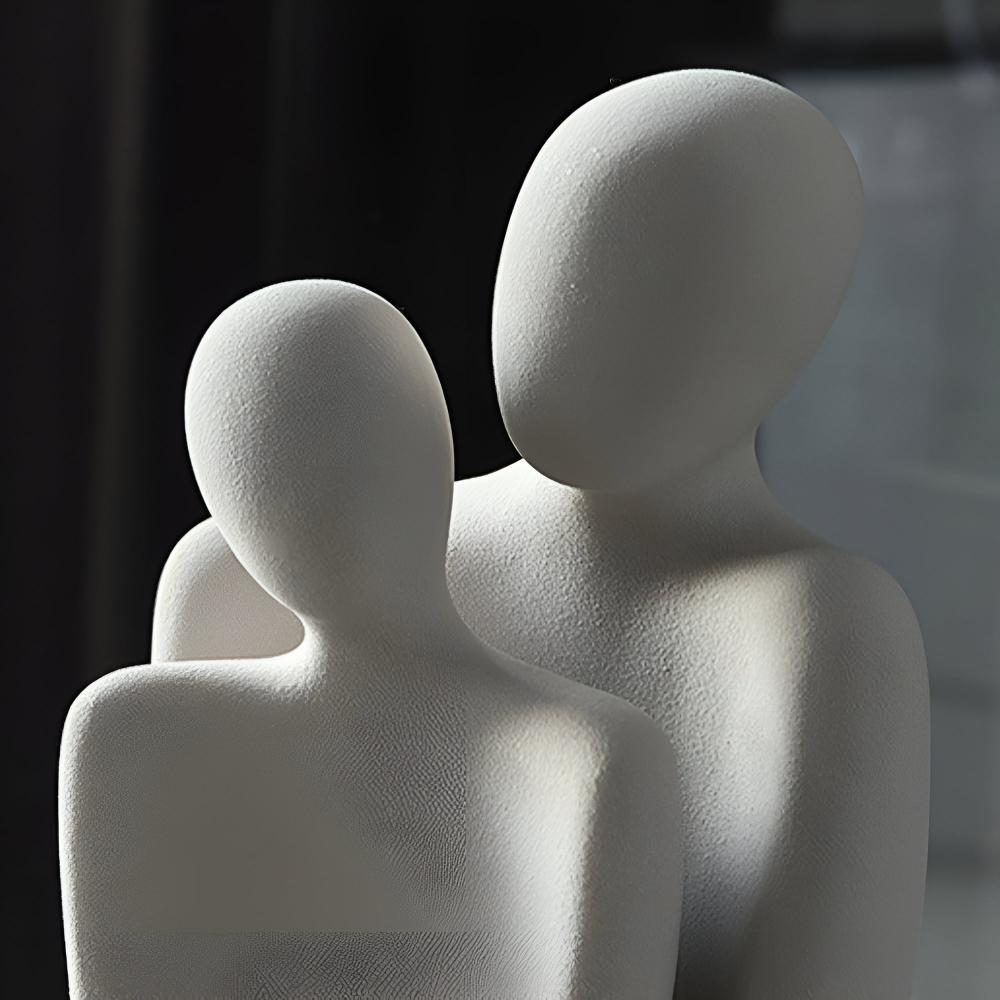 Ceramic Romantic Couple Sculpture in Grey Finish