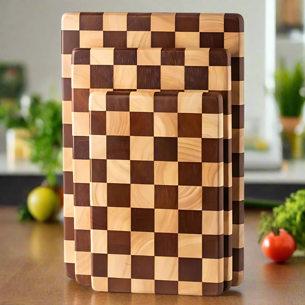 Chess-Inspired Acacia Wood Cutting Board