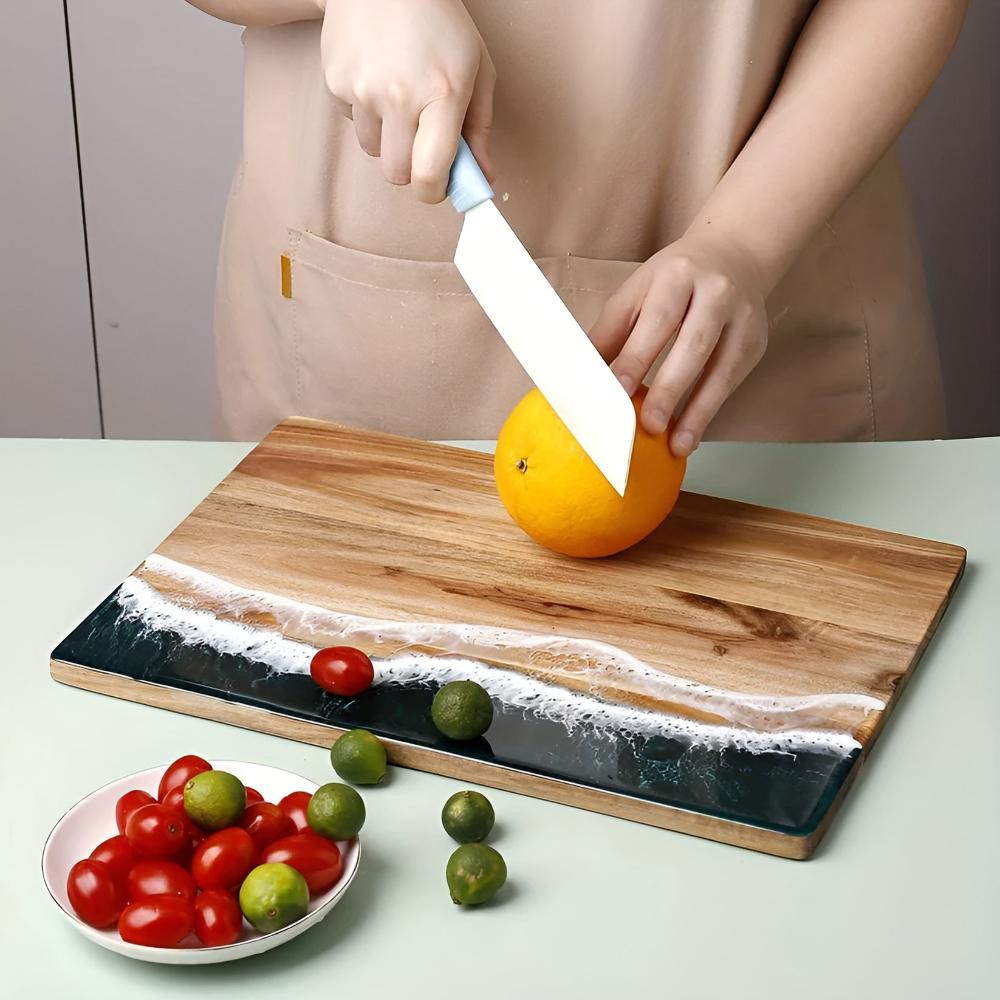 Ocean Wave Resin Acacia Wood Cutting Board for Serving and Chopping