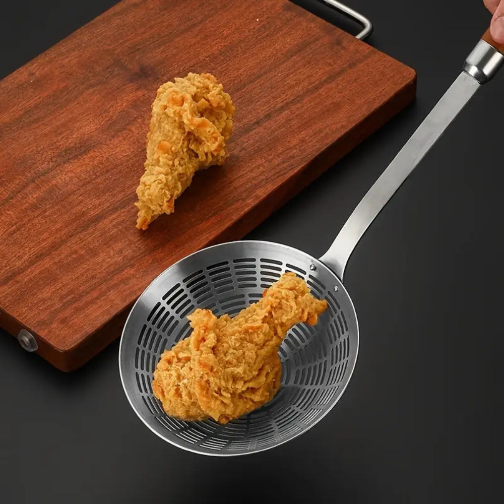 Stainless Steel Strainer Ladle with Wooden Handle