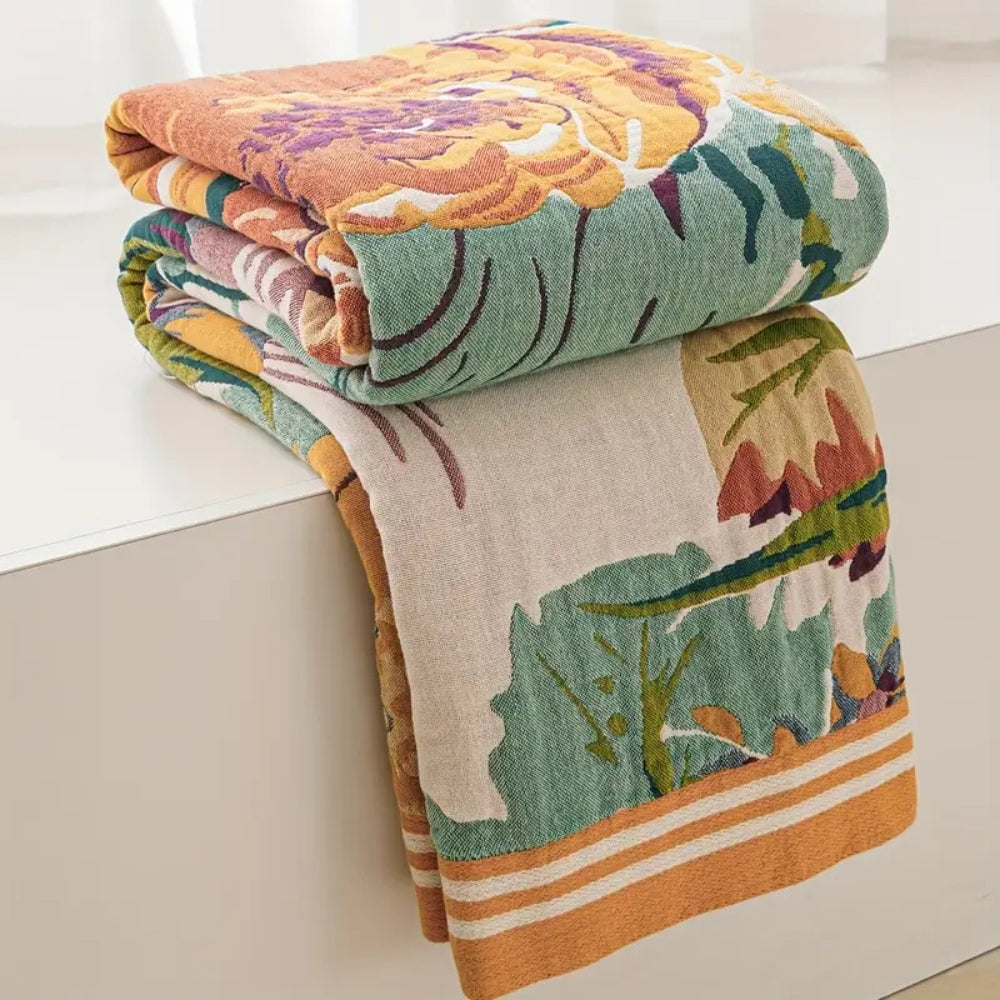 Reversible Jacquard Floral Cotton Blanket