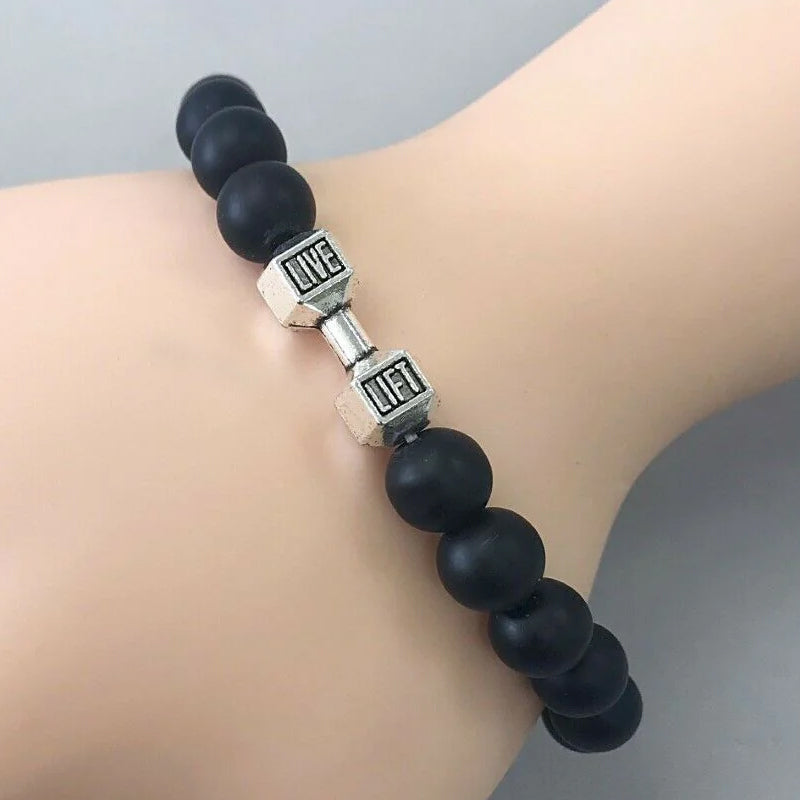 Chakra Dumbbell Bracelet in Black Onyx and Lava Stone