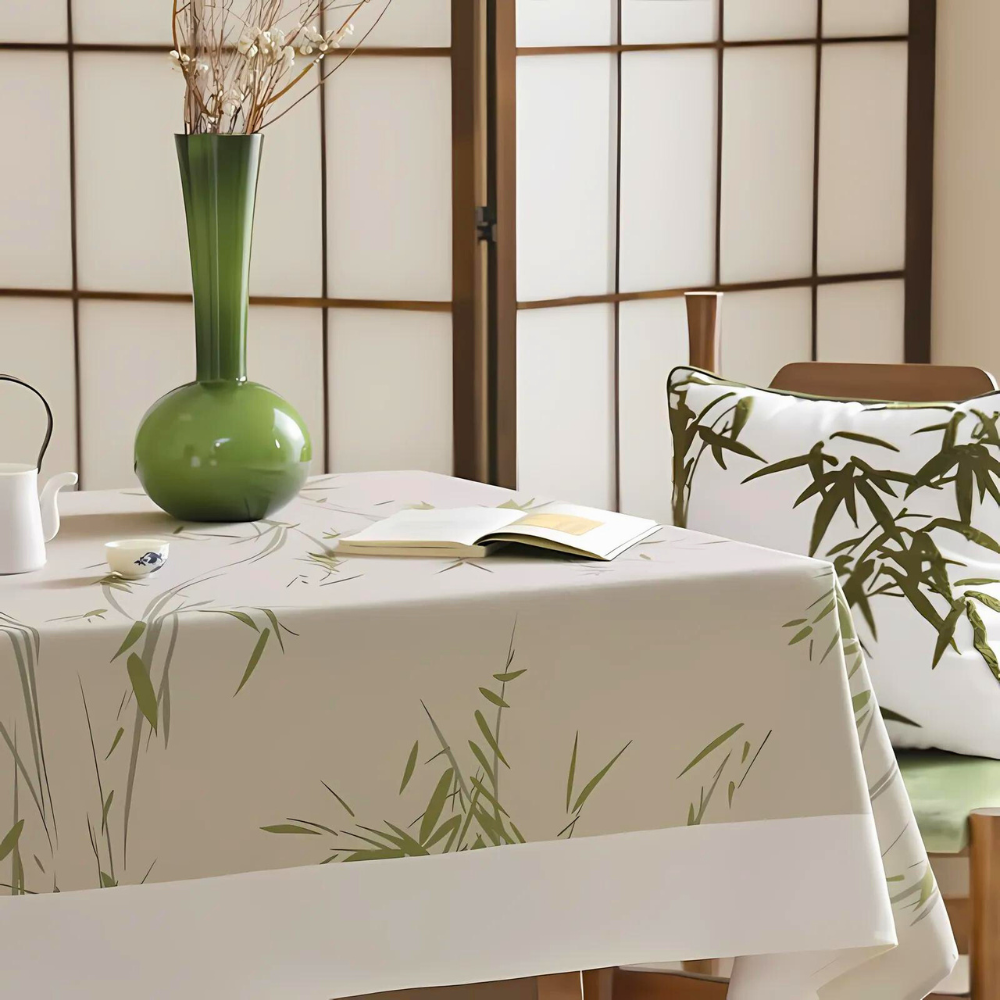 Bamboo Patterned Zen Tablecloth in Black and White