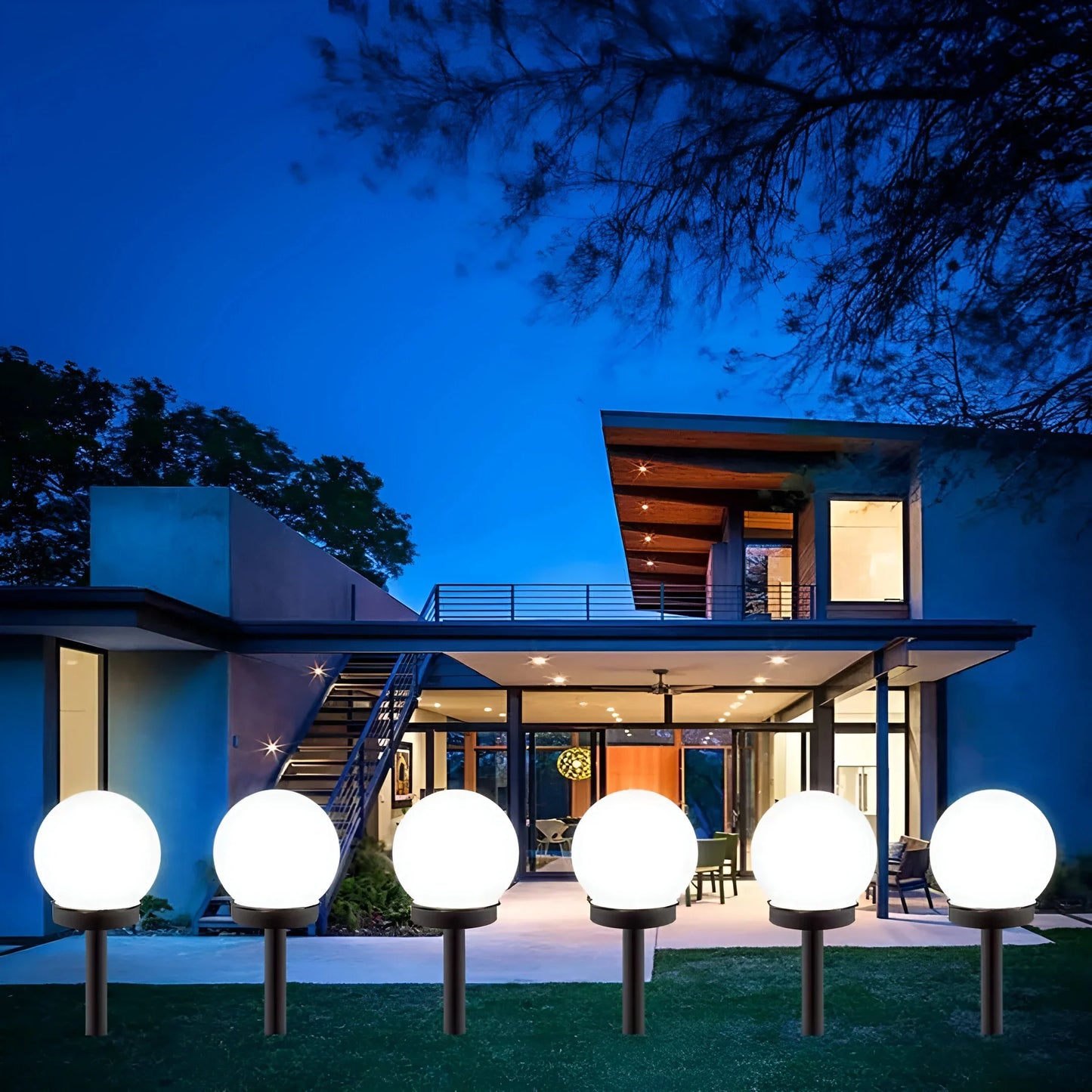 Waterproof Solar Pathway Lights - Set of 3 Modern Spherical Design