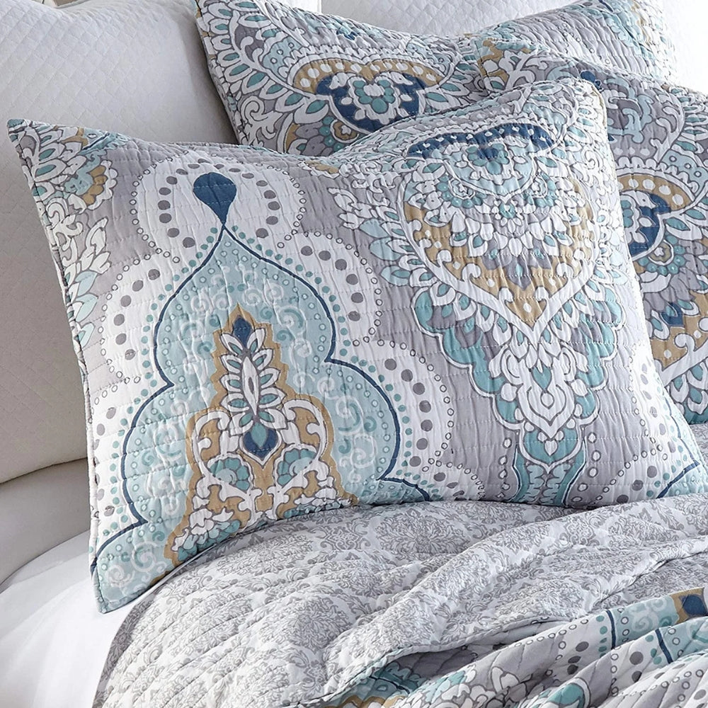 Paisley Aqua Teal Reversible Coverlet Set