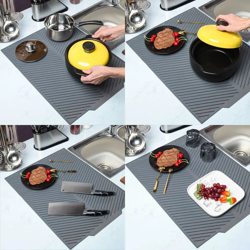 Silicone Dish Drying Mat with Drainage System